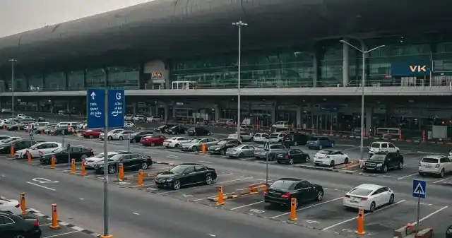 Luxury car driving in Dubai with skyline view